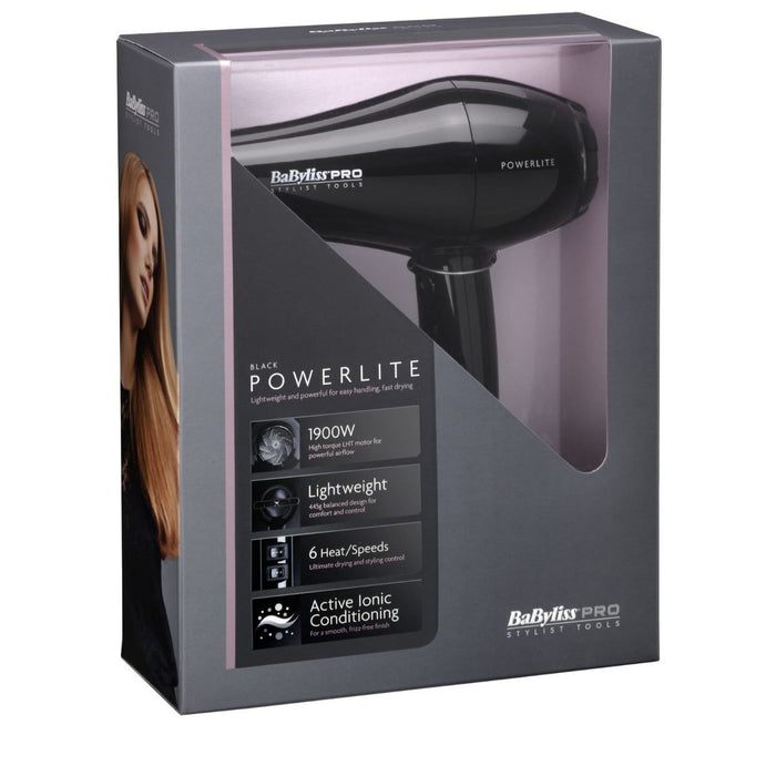 Babyliss Pro Powerlite Tourmaline Hair Dryer 1900W 2 Years Warranty - Black