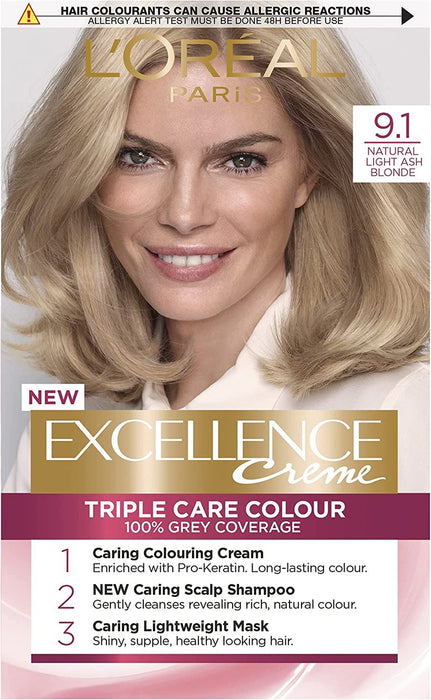 L'Oreal Excellence CremePermanent Hair Colour Dye - 9.1 Light Ash Blonde
