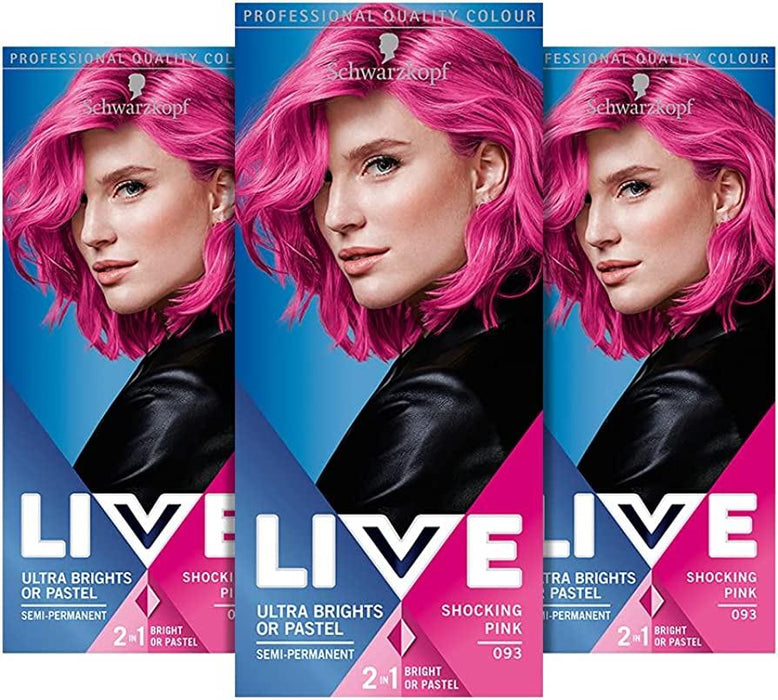 Schwarzkopf Live Ultra Brights Hair Colour 093 Shocking Pink x 3