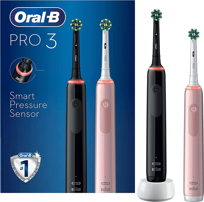 Oral B Pro 3 3900 Duo Electric Toothbrushes Set Visible Pressure Sensor