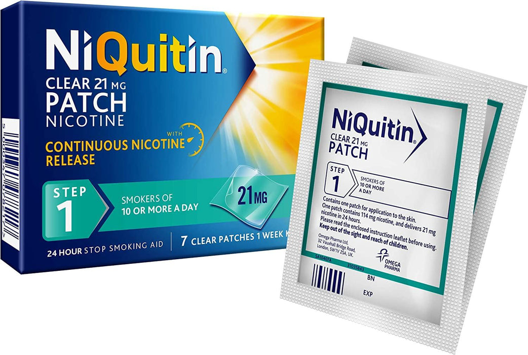 NiQuitin Nicotine Patch Invisible 21mg Step 1 24h Craving Control 1 Weeks Worth