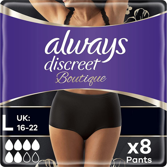 Always Discreet Boutique Underwear Incontinence Pants Plus Large Black x8