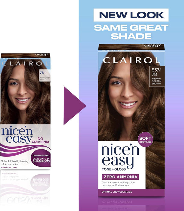 Clairol Nice’n Easy Tone + Gloss 537/78 Medium Golden Brown Hair Colour & Gloss