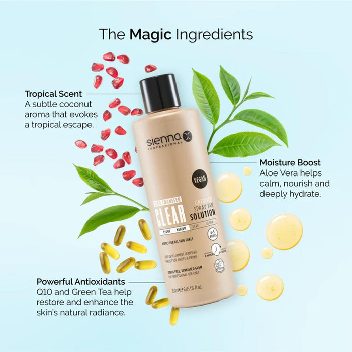 Sienna X Clear Spray Tan Solution 250ml – 8% DHA Light Medium Professional