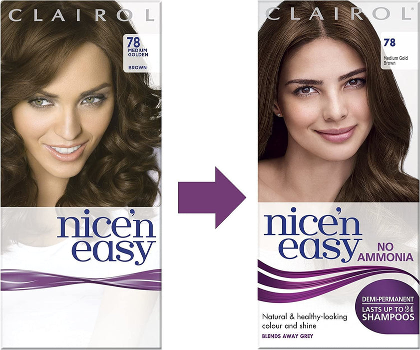 Clairol Nice & Easy Hair Colour Dye No Ammonia - 78 Medium Gold Brown