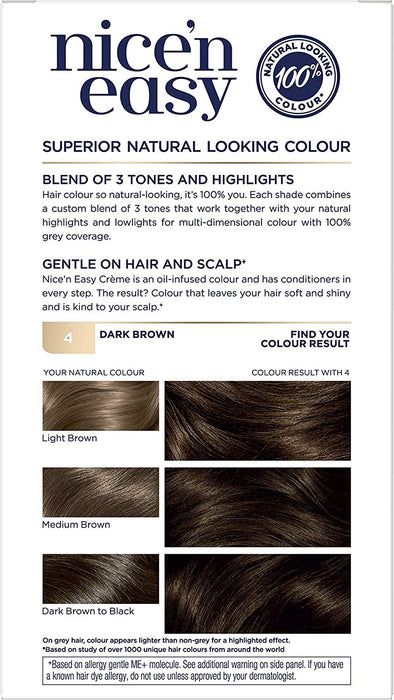 Clairol Nice n Easy Creme Permanent Hair Dye - 4 Dark Brown