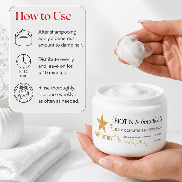 HAIRtamin Biotin & Botanicals Hair Mask 236ml Deep Conditioning Repair Treatment
