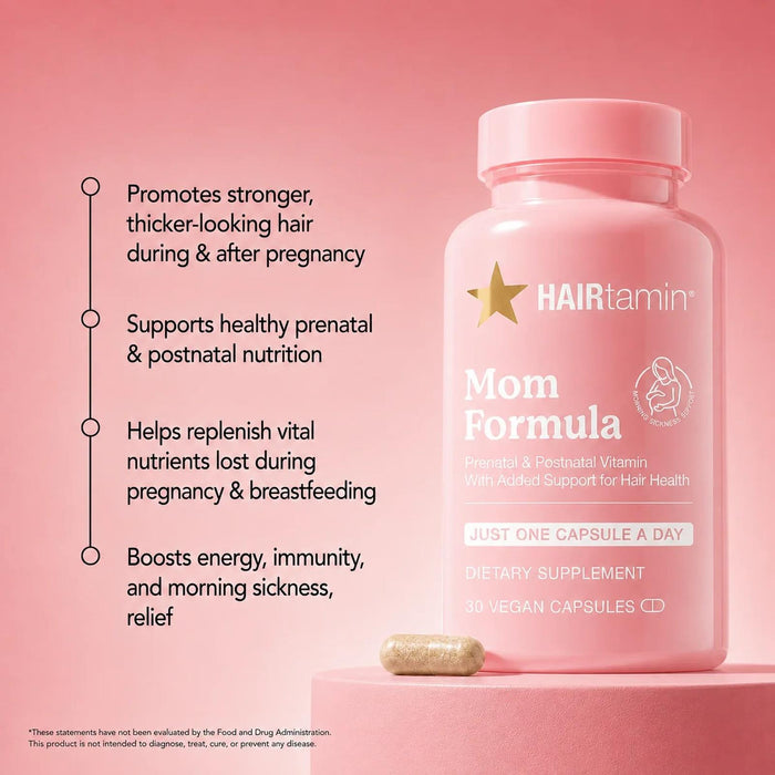 HAIRtamin MOM 30 Vegan Capsules Prenatal Hair Vitamins Biotin Nutrient Support Plus