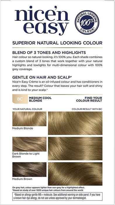Clairol Nice n Easy Permanent Hair Dye Medium Cool Blonde 8C