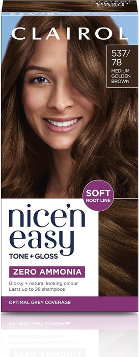 Clairol Nice’n Easy Tone + Gloss 537/78 Medium Golden Brown Hair Colour & Gloss
