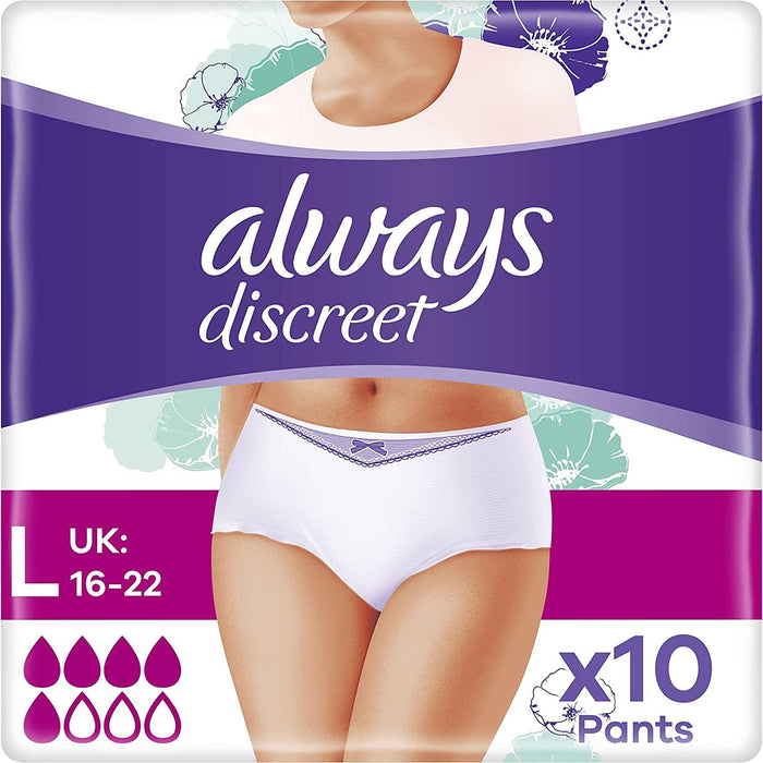 Always Discreet Heavy Pants Triple Layer Incontinence Underwear - Large x10