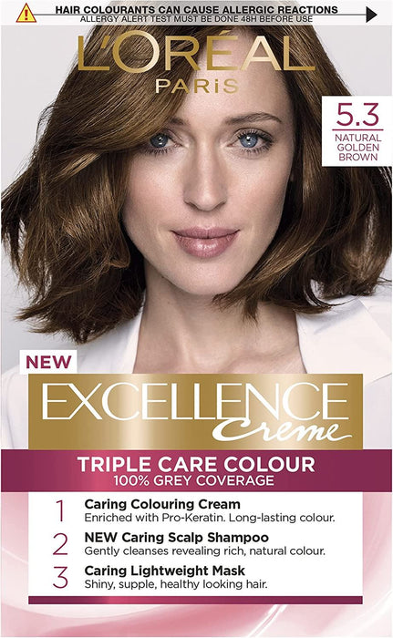 L'Oreal Excellence CremePermanent Hair Colour Dye - 5.3 Natural Golden Brown