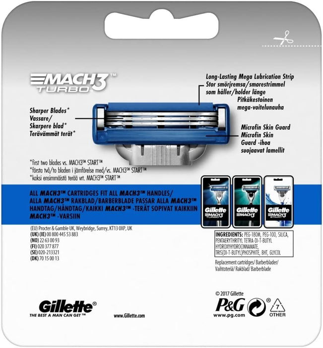 Gillette Mach3 Turbo Razor Blades For Men Blades Stronger Than Steel - Pack of 4
