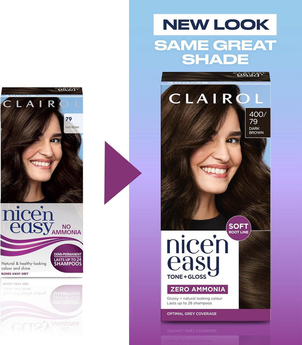 Clairol Nice’n Easy Tone + Gloss 400/79 Dark Brown – Hair Colour with Rich Gloss