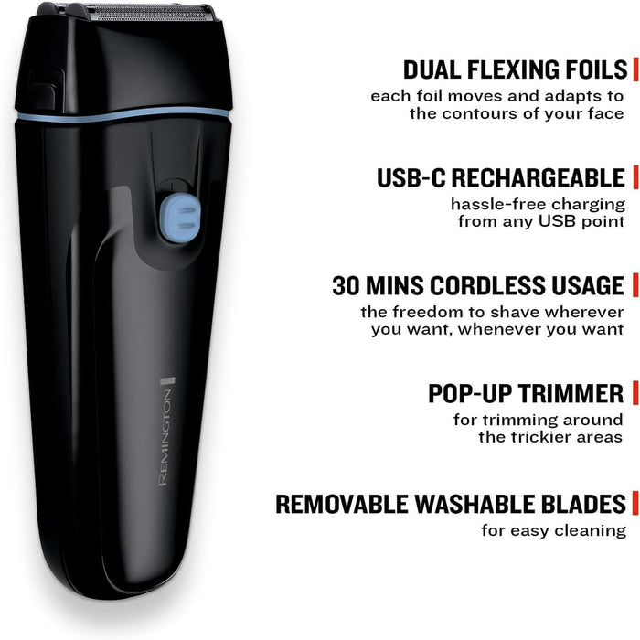 Remington Foil Shaver F1000 Dual Flex Foils, Pop-Up Trimmer, USB-C Charge