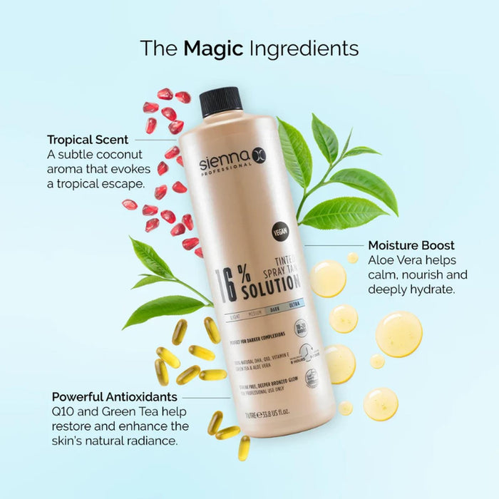 Sienna X 16% Spray Tan Solution Professional Dark/Ultra Dark Tanning Formula 1 Litre