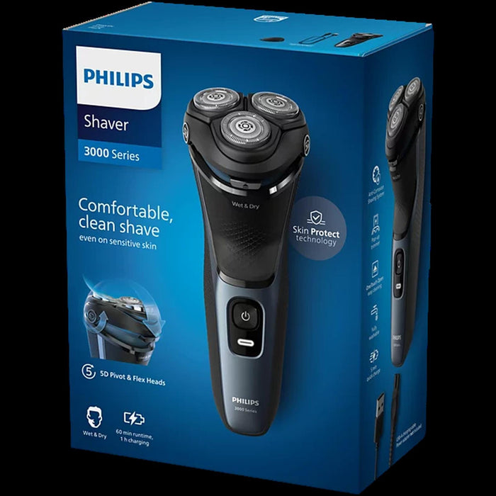 Philips Series 3000 S3144/00 Electric Shaver 60 Min Cordless, 5D Pivot & Self-Sharpening Blades