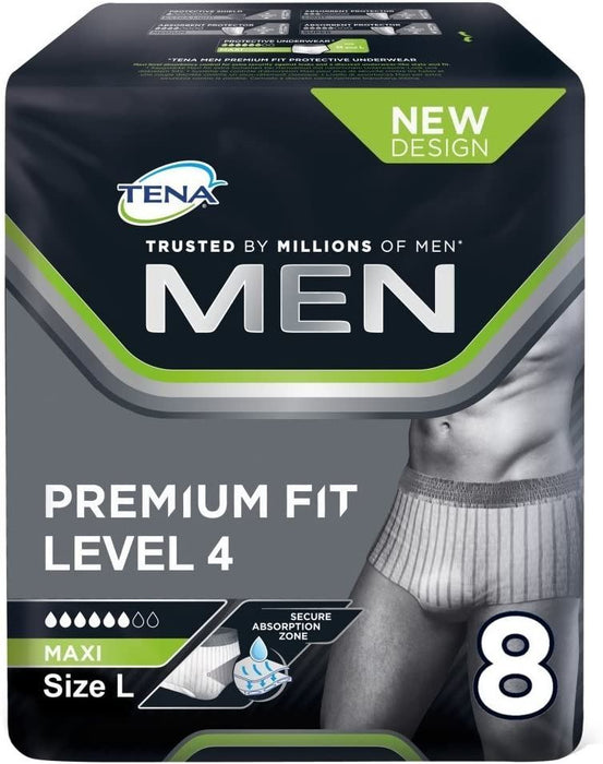Tena For Men Premium Fit Level 4 Incontinence Maxi Pants - Large Pack of 8