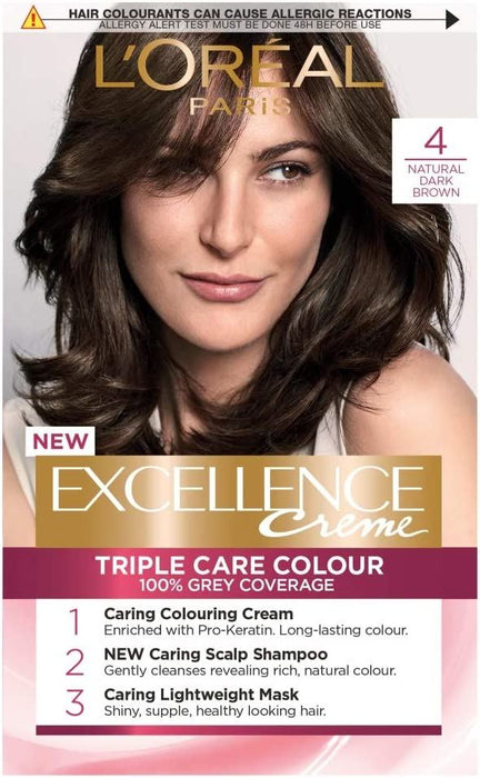 L'Oreal Excellence CremePermanent Hair Colour Dye - 4 Natural Dark Brown