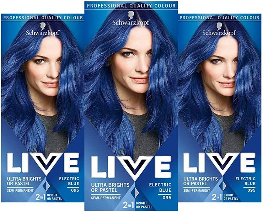 Schwarzkopf Live Ultra Brights Hair Colour 095 Electric Blue Pack Of 3