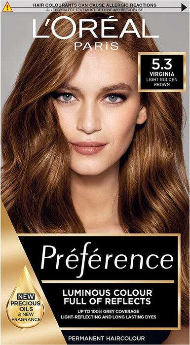 L'Oreal Preference Permanent Hair Dye Colour - 5.3 Virginia Light Golden Brown