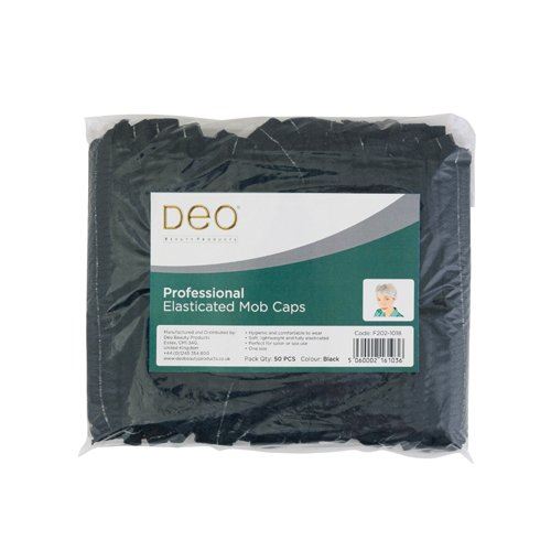 DEO Professional Elasticated Mob Caps - Black - Pack of 50