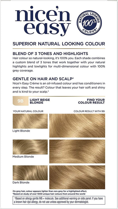 Clairol Nice n Easy Permanent Hair Dye Light Beige Blonde 9B