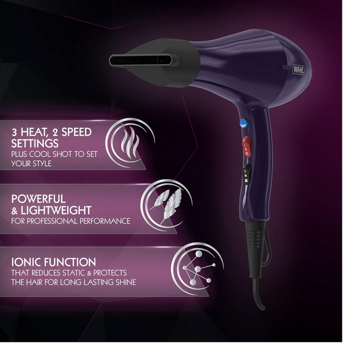 Wahl ZY145 Ionic Style Hair Dryer Purple 2200W Salon Performance Hair Dryer