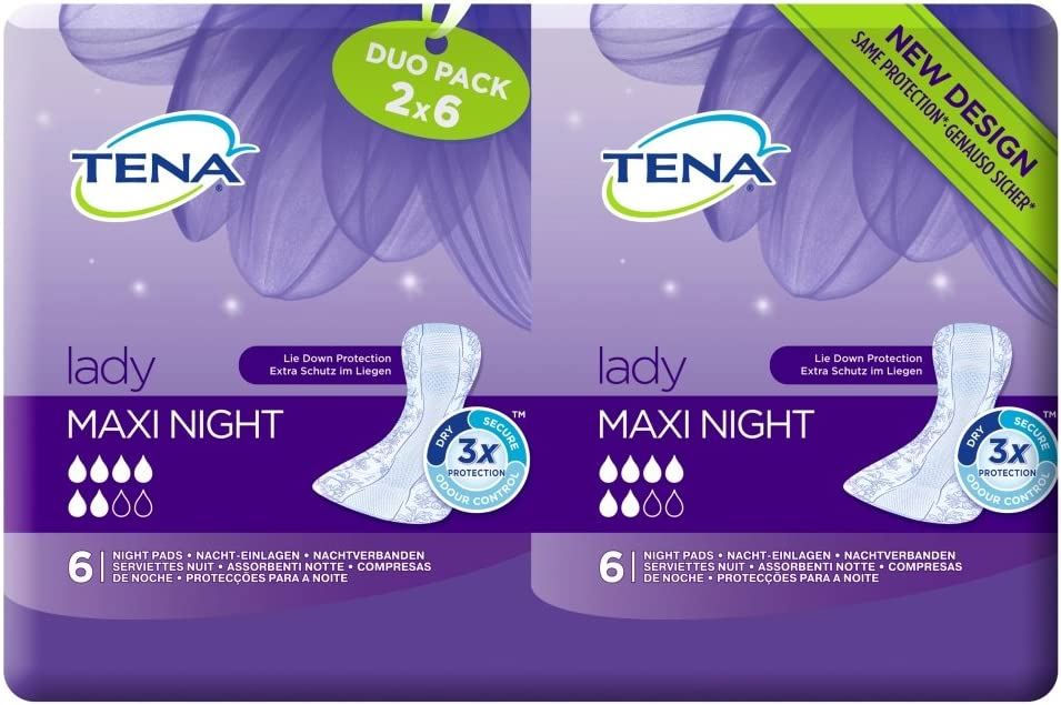 Tena Lady Discreet Maxi Night Incontinence Pads With Odour Control Duo Pack 6x2