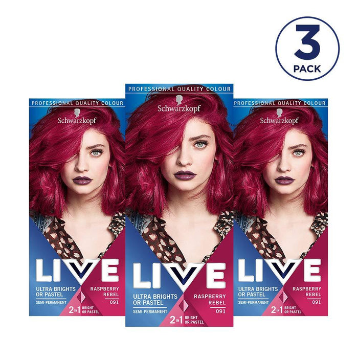 Schwarzkopf Live Ultra Brights Hair Colour 091 Raspberry Rebel x 3