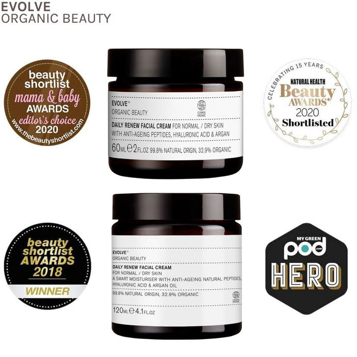 Evolve Beauty Daily Face Cream Skin Care Organic Moisturizer Hydrating 60/120ml