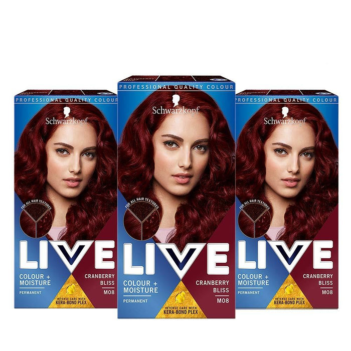 Schwarzkopf Live Hair Colour + Moisture M08 Cranberry Bliss Pack Of 3