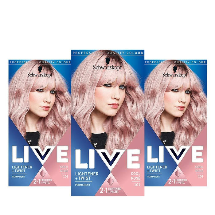 Schwarzkopf Live Hair Colour Lightener & Twist 101 Cool Rose Pack Of 3