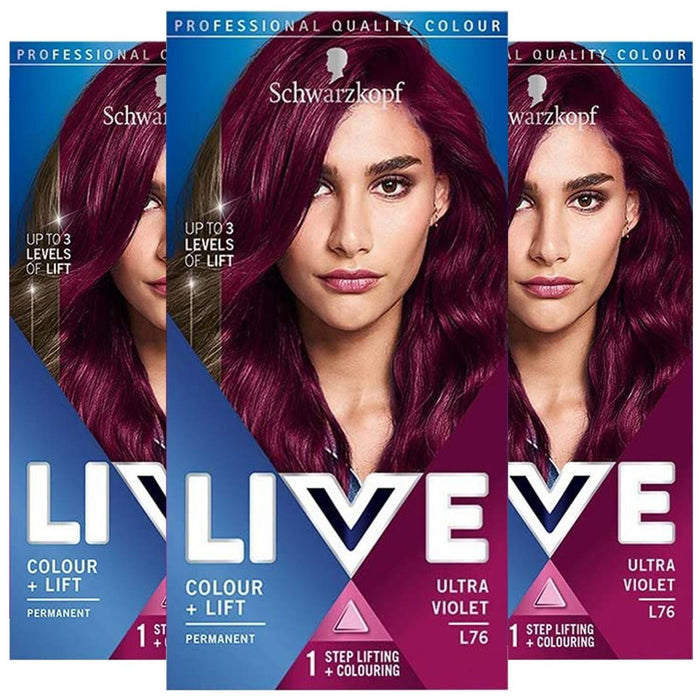 Schwarzkopf Live Hair Colour & Lift L76 Ultra Violet - Pack Of 3
