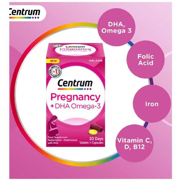 Centrum Pregnancy Vitamins DHA & Omega 3 - 30 Days Capsules & Tablets