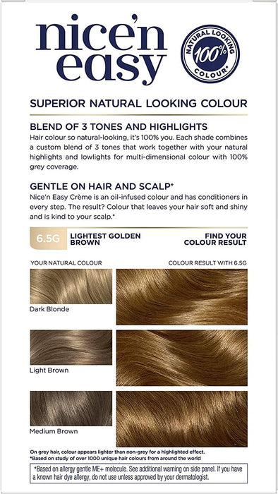 Clairol Nice n Easy Permanent Hair Dye Lightest Golden Brown 6.5G