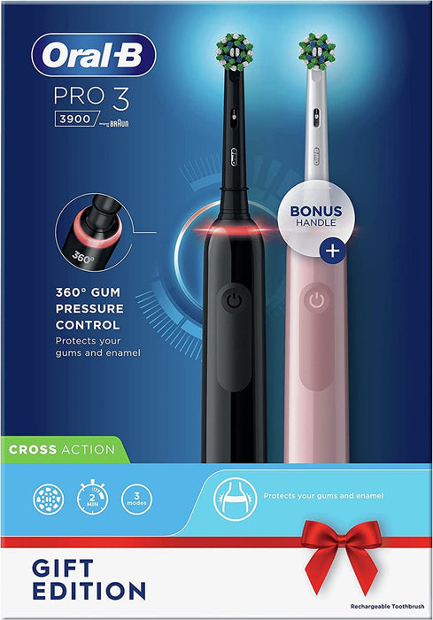 Oral-B Pro 3 3900 Black & Pink Electric Toothbrushes + Smart Sensor