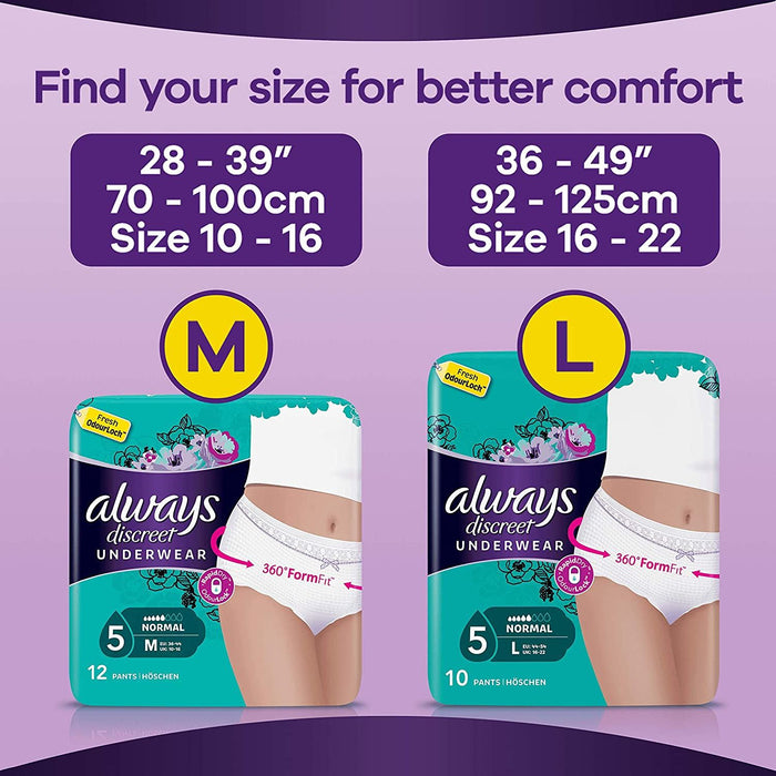Always Discreet Pants Triple layer Incontinence Underwear Medium Pack of 12