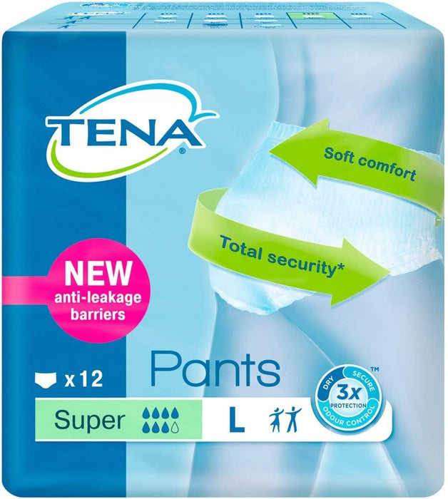 Tena Incontinence Pants Super With Odour Neutraliser - Large Pack of 12