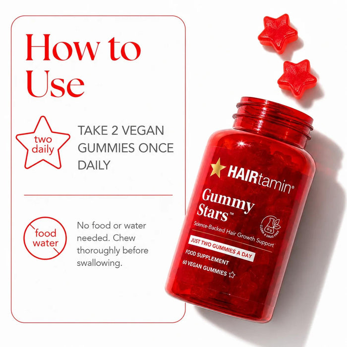 HAIRtamin Gummy Stars 60 Vegan Gummies Hair Growth Vitamins Biotin Supplement
