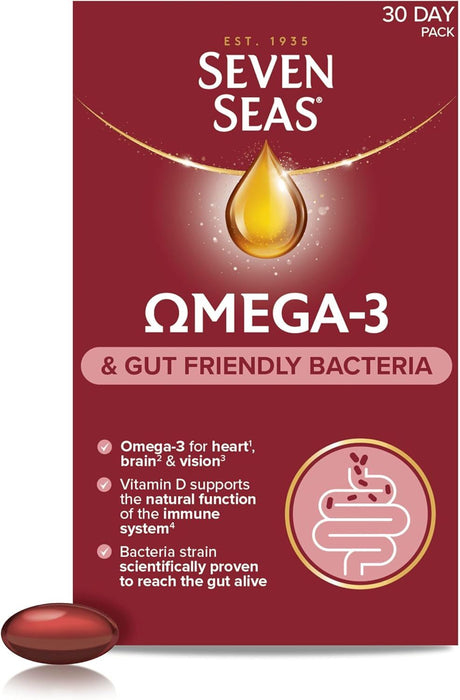 Seven Seas Omega-3 & Gut Friendly Bacteria – Heart Brain & Immunity 30 Caps