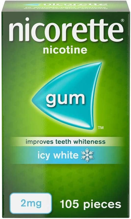 Nicorette Icy White Chewing Whitening Gum 2mg 105 Pieces - Quit Smoking