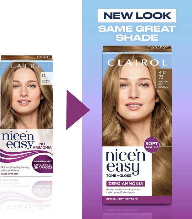 Clairol Nice’n Easy Tone + Gloss 811/73 Medium Ash Blonde – Hair Colour & Shine