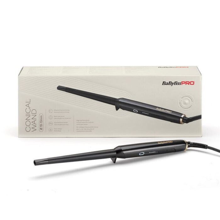 BaByliss PRO 19–13mm Conical Wand Titanium Salon Curling Tool - Muti Voltage