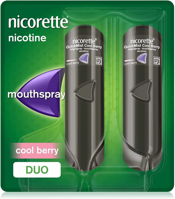 Nicorette QuickMist Cool Berry 1mg Mouth Nicotine Spray Duo 2 x 150 Sprays