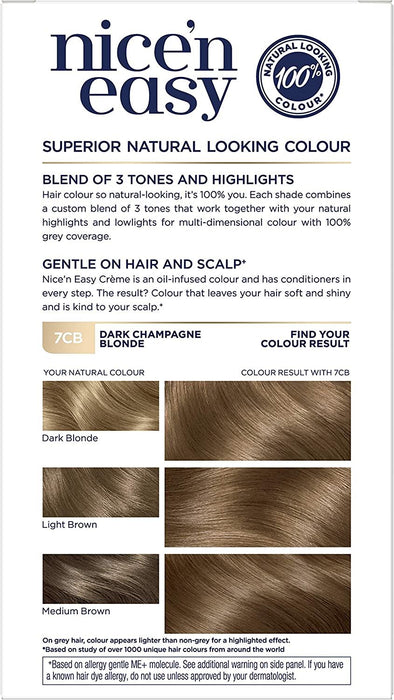 Clairol Nice n Easy Permanent Hair Dye Dark Champagne Blonde 7CB