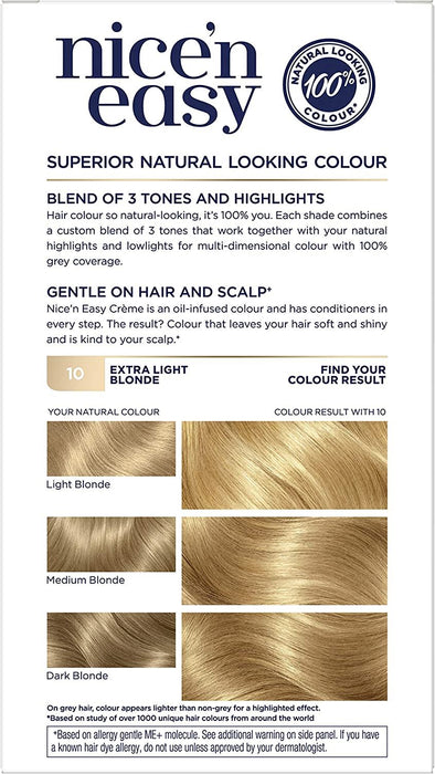 Clairol Nice n Easy Permanent Hair Dye Extra Light Blonde 10