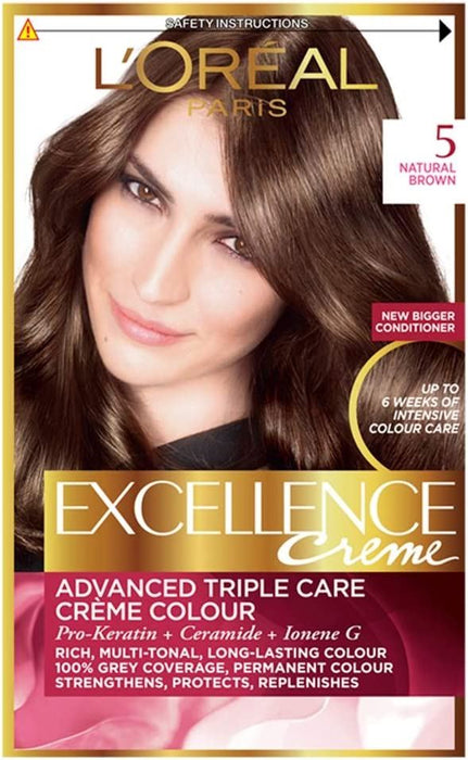 L'Oreal Excellence CremePermanent Hair Colour Dye - 5 Natural Brown