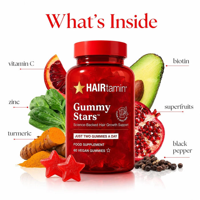 HAIRtamin Gummy Stars 60 Vegan Gummies Hair Growth Vitamins Biotin Supplement