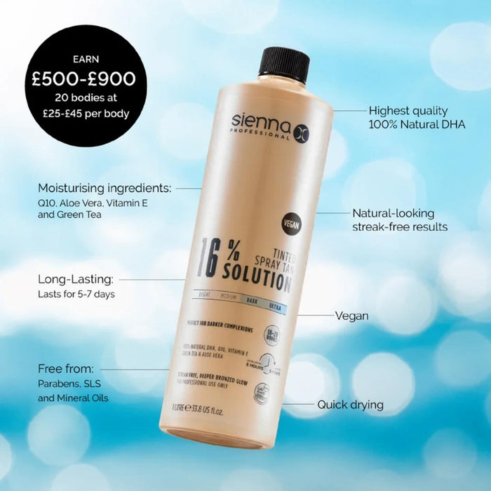 Sienna X 16% Spray Tan Solution Professional Dark/Ultra Dark Tanning Formula 1 Litre